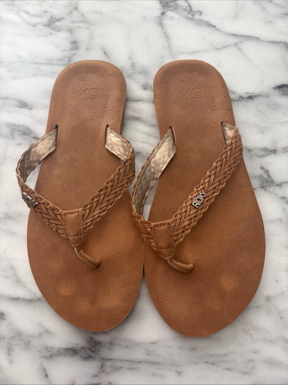 Roxy Tan Braided Flip Flops Flat Slip On Shoes Women’s Size US 8